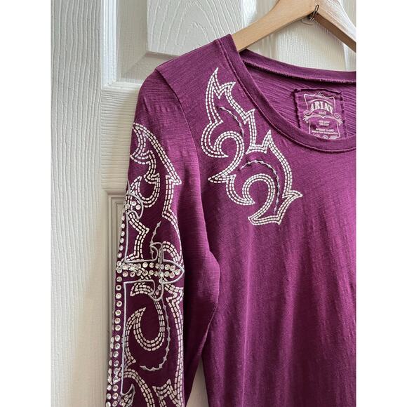 Ariat Purple Bling Cross Embellishment Long Sleeve Tee Shirt Size Small - Picture 5 of 12
